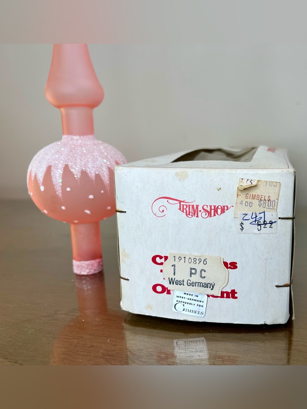 Vintage Christmas Tree Topper Blown Glass Finial Pink-Mica Glitter- WGermany MCM - Picture 12 of 16